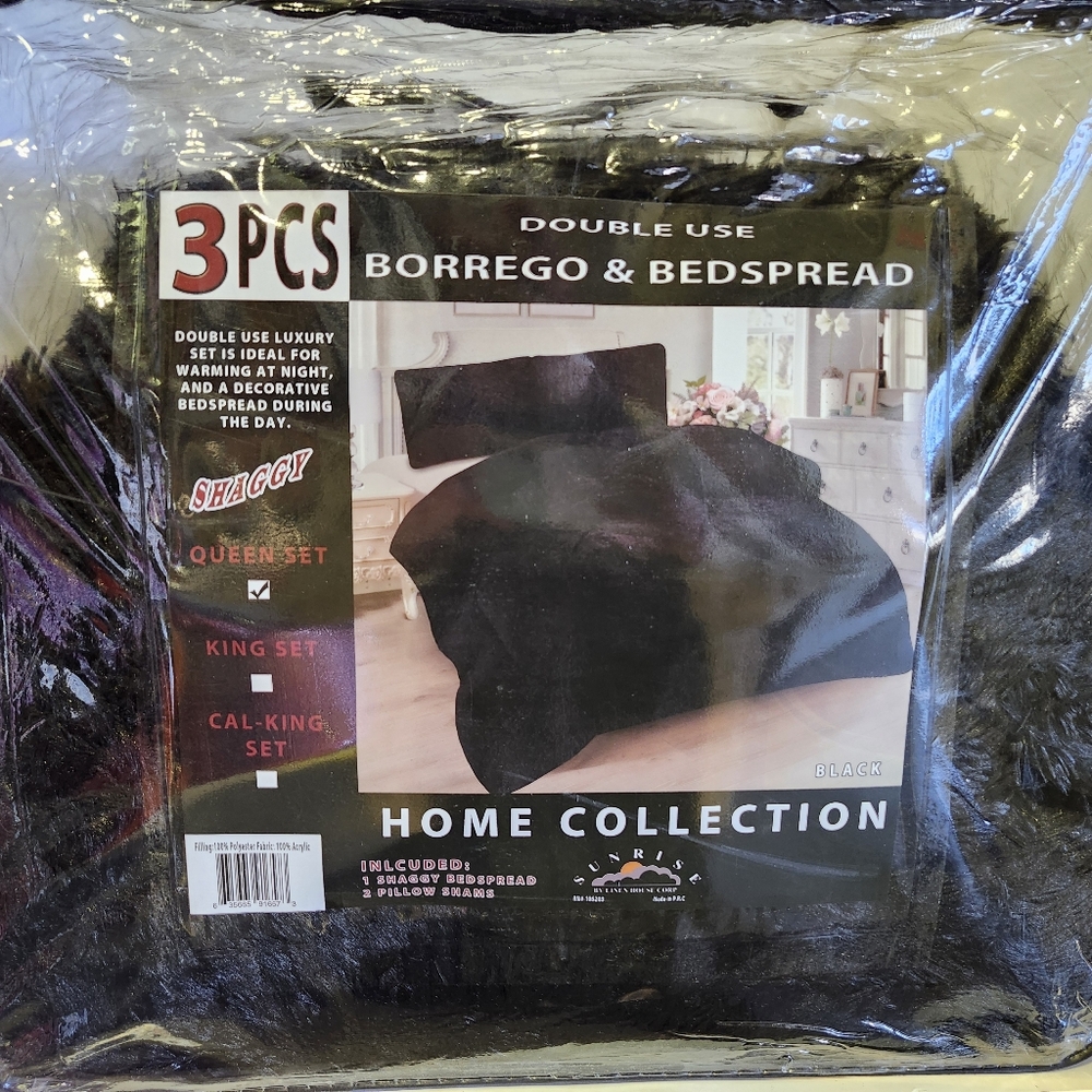 Sunrise Shaggy,fluffy, Borrego Black Bedspread Set